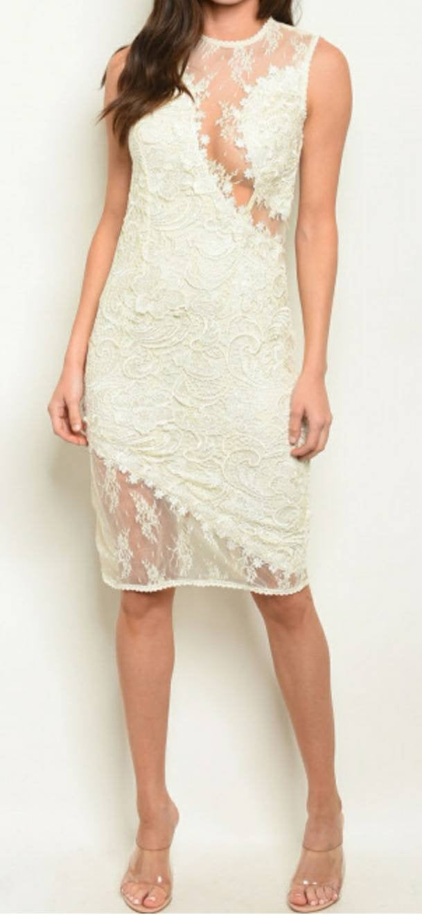 Cream  White sleeveless lace dress